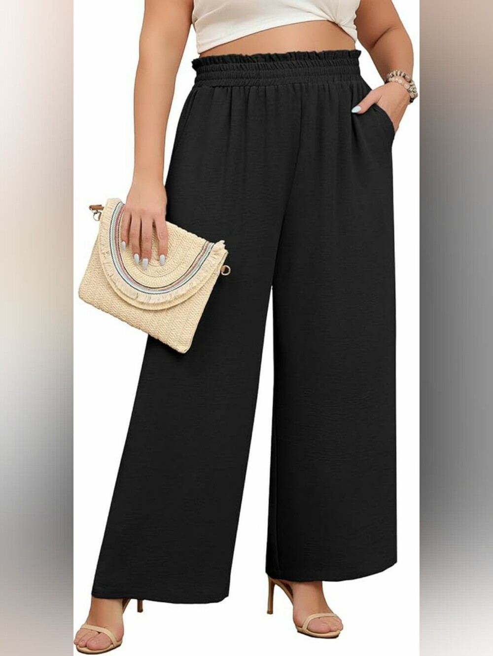 Wide Leg Black Pants for Women - Comfortable High-Waist Palazzo Plus SIZE 16